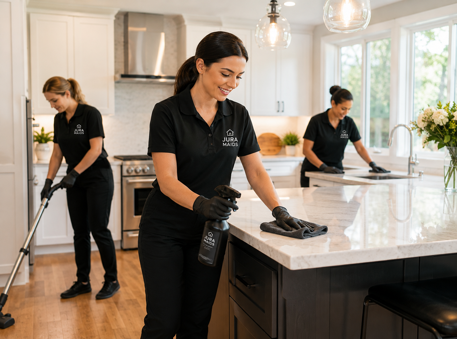 Professional cleaning team preparing a home for sale